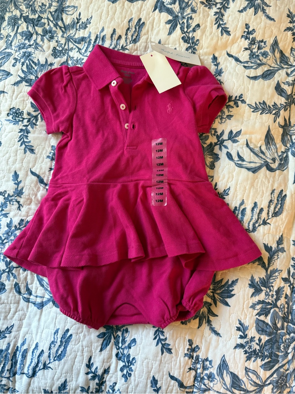 Ralph Lauren Hot Pink Polo Peplum One-Piece Baby Romper
